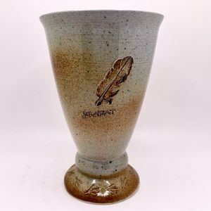 Feather Embossed Pottery Goblet / Cup / Vase - Handarbeit